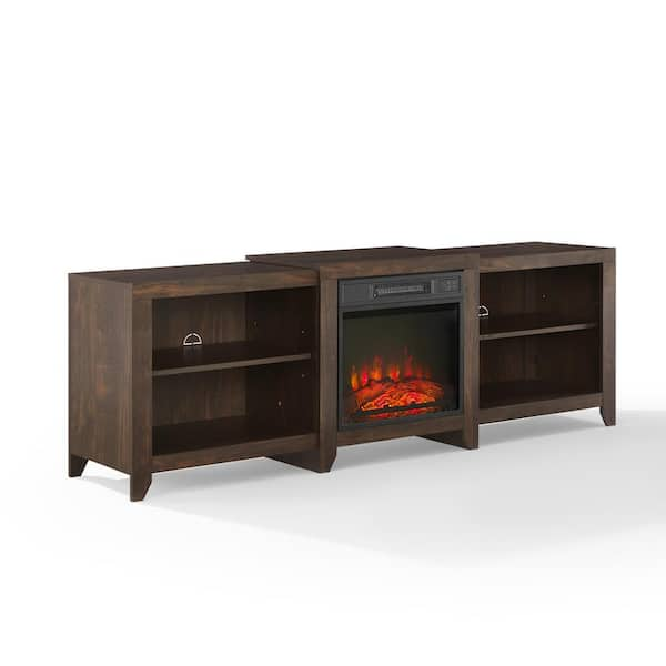 CROSLEY FURNITURE Ronin 69 in. Dark Walnut TV Stand with Fireplace ...