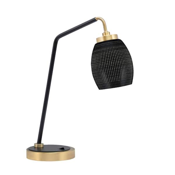 Unbranded Delgado 16.5 in. Matte Black and New Age Brass Desk Lamp with Black Matrix Glass