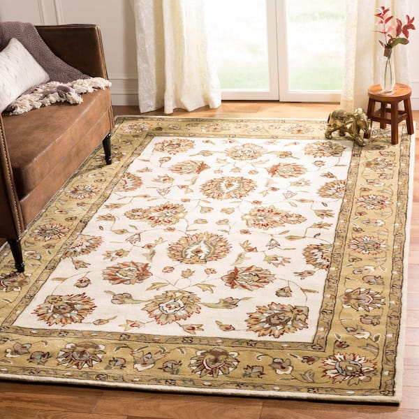 Total Performance 4 ft. x 6 ft. Ivory/Beige Floral Border Area Rug