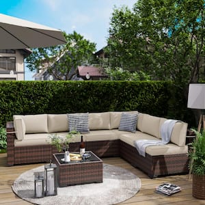 7-Piece Wicker Patio Conversation Set with Cushions