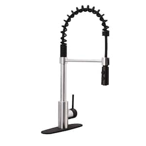 Single-Handle Pull Down Sprayer Kitchen Faucet with Dual Function Spray Head in Stainless Steel/Black Finish
