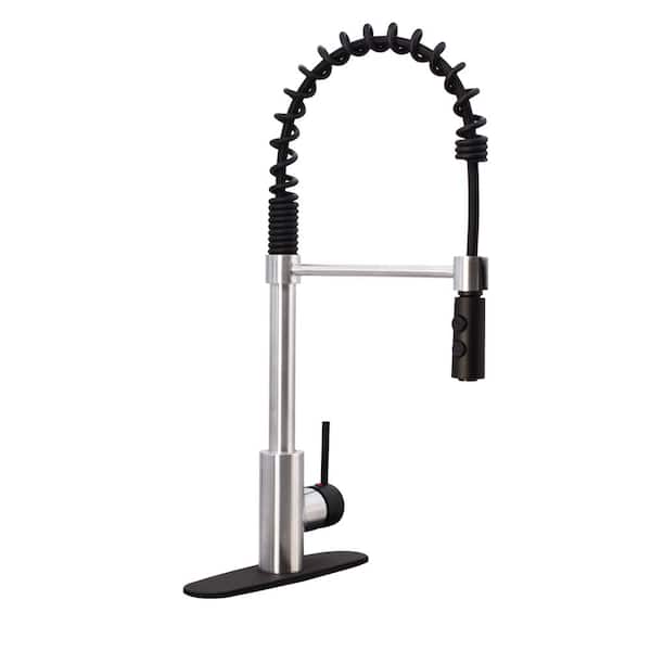 Westbrass Single-Handle Pull Down Sprayer Kitchen Faucet with Dual Function Spray Head in Stainless Steel/Black Finish