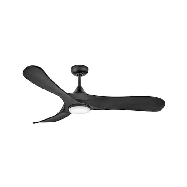 HINKLEY Swell Illuminated 56.0 in. Indoor/Outdoor Integrated LED Matte Black Ceiling Fan with Remote Control