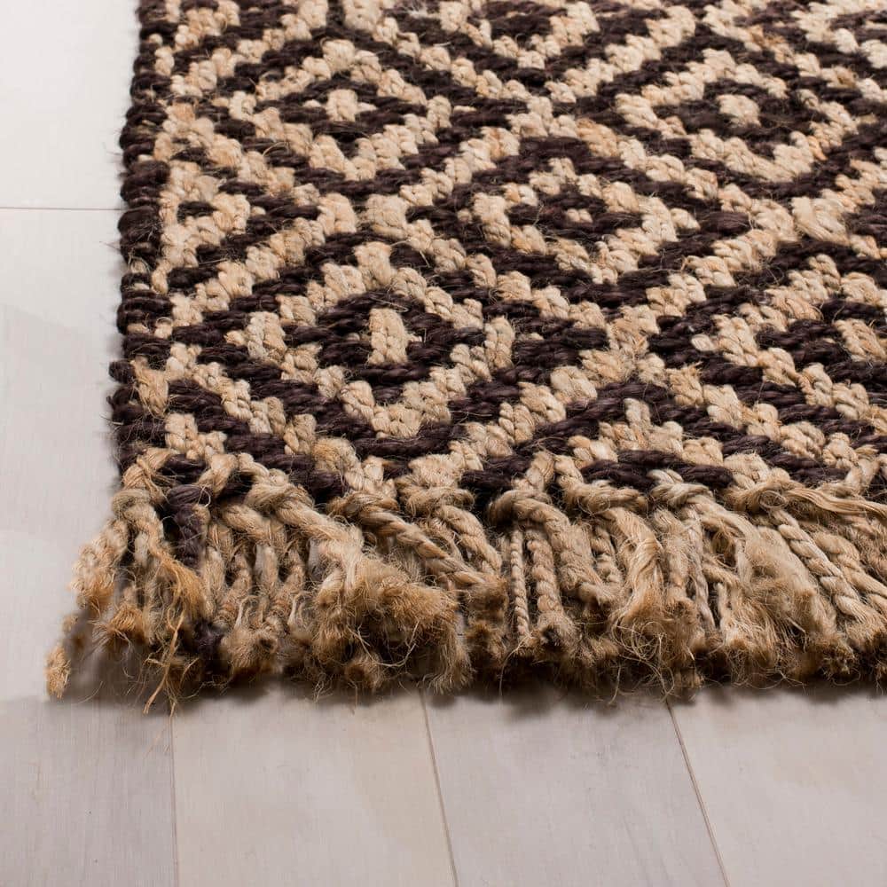 Hand-Knotted Brown and Natural Jute Square Area Rug