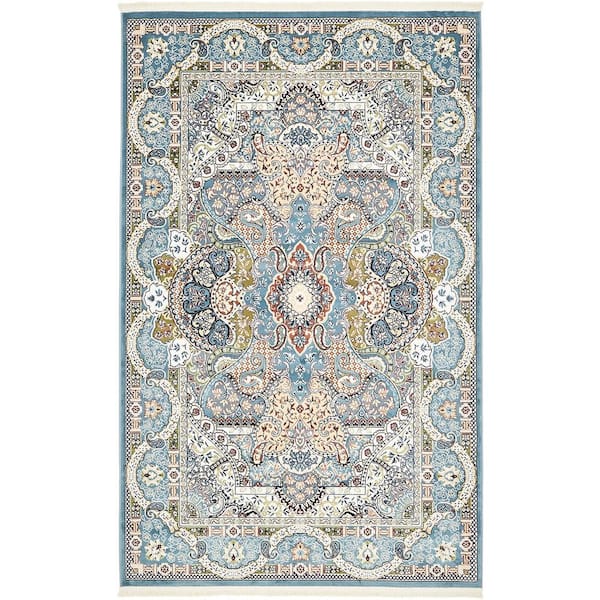 Narenj Collection Area Rug - Glasgow (5 ft. 3 in. x 8 ft. Rectangle Blue/Black)