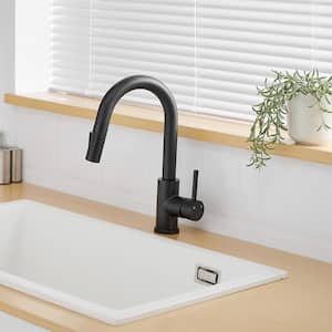 Stainless Steel 304 Single Handle Pull Down Bar Faucet with Water Supply Hoses and Ceramic Disc Cartridge in Matte Black