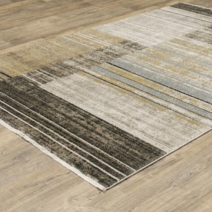 Brooker Beige/Charcoal 10 ft. x 13 ft. Distressed Geometric Stripe Recycled PET Yarn Indoor Area Rug