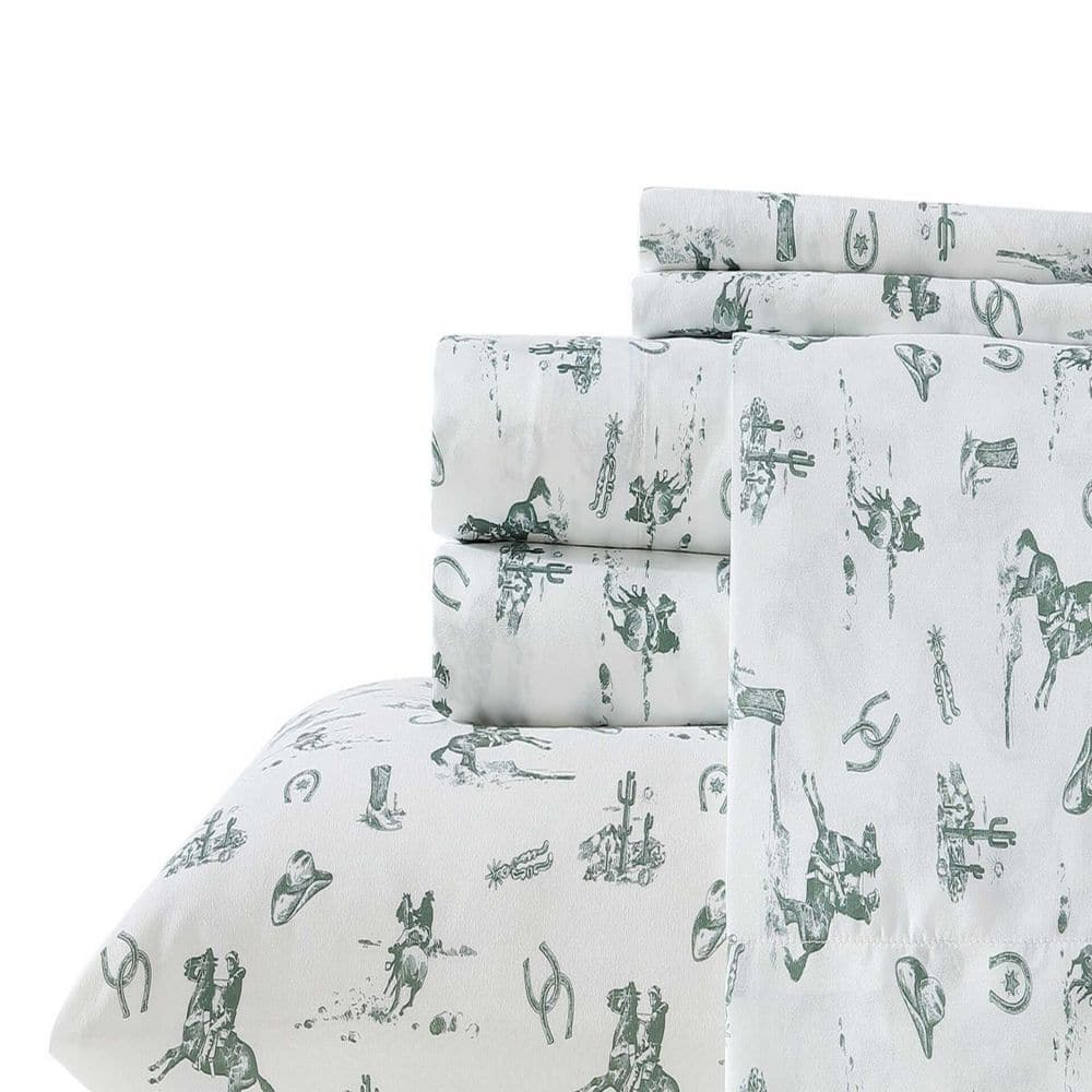 Wrangler Cowboy Rodeo 3-Piece Sage Green Microfiber Twin Sheet Set