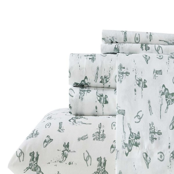 Cowboy Rodeo 3-Piece Sage Green Microfiber Twin Sheet Set