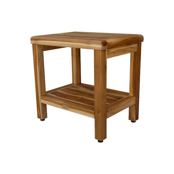 EarthyTeak Classic 18 in. Teak Shower Bench with Shelf