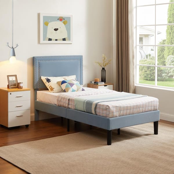 VECELO Upholstered Bed with Adjustable Headboard, No Box Spring