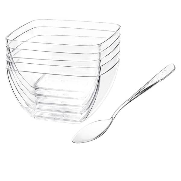 2 oz. Mini Square Clear Plastic Dessert Cups Reusable Appetizer Bowls with Spoons for Parties Catering 100-Pack