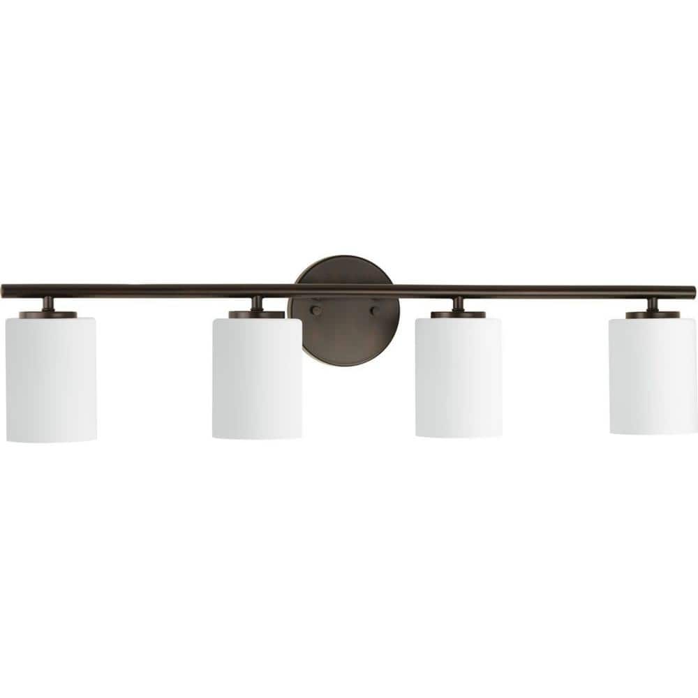 Antique Bronze 4-Light Bath Vanity with White Shades