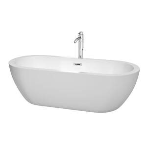 Soho 71.5 in. Acrylic Flatbottom Center Drain Soaking Tub in White with Polished Chrome Floor Mounted Faucet