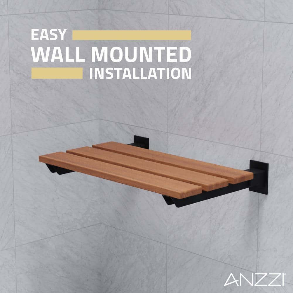 Matte Black Teak Wall Mounted Folding Shower Seat