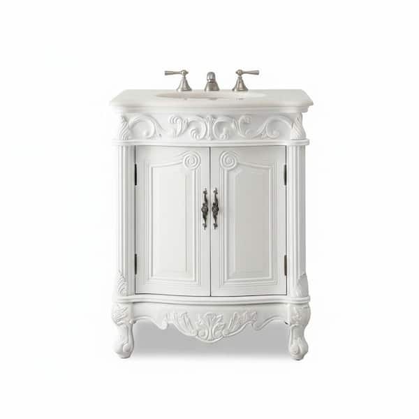 Hayman 27 in.W x 21 in. D x 33.5 in. H Bathroom Vanity in Distressed White with White Marble top