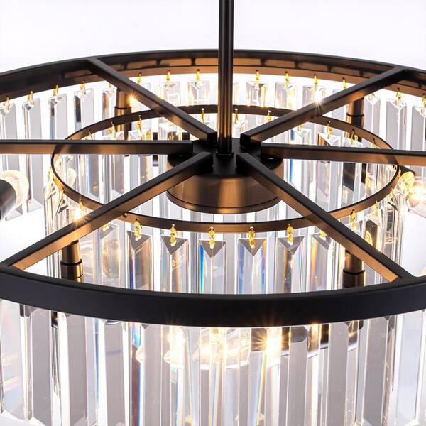 TinHon 6-Light Black and Crystal Round Chandelier with