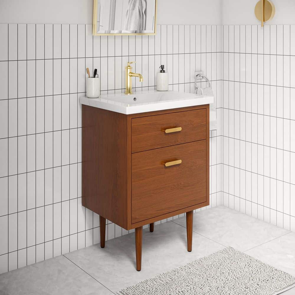 Brandy 24" Honey Walnut Freestanding Vanity with Ceramic Sink