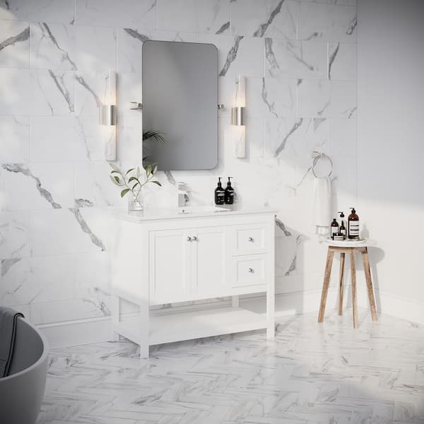 Fresca Manchester 40 in. Single Sink Shaker-Style White Bath Vanity with White Quartz Top and Integrated Sink