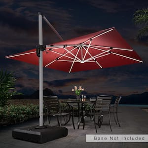 11 ft. Square Solar powered LED Patio Umbrella Outdoor Cantilever Umbrella Heavy Duty Sun Umbrella in Terra