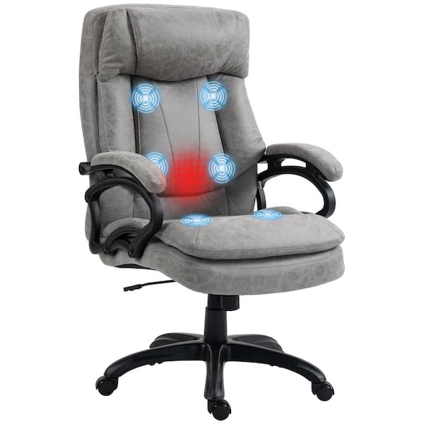 HOMCOM Gray Massage Office Chair with 6 Vibration Points, Microfibre ...