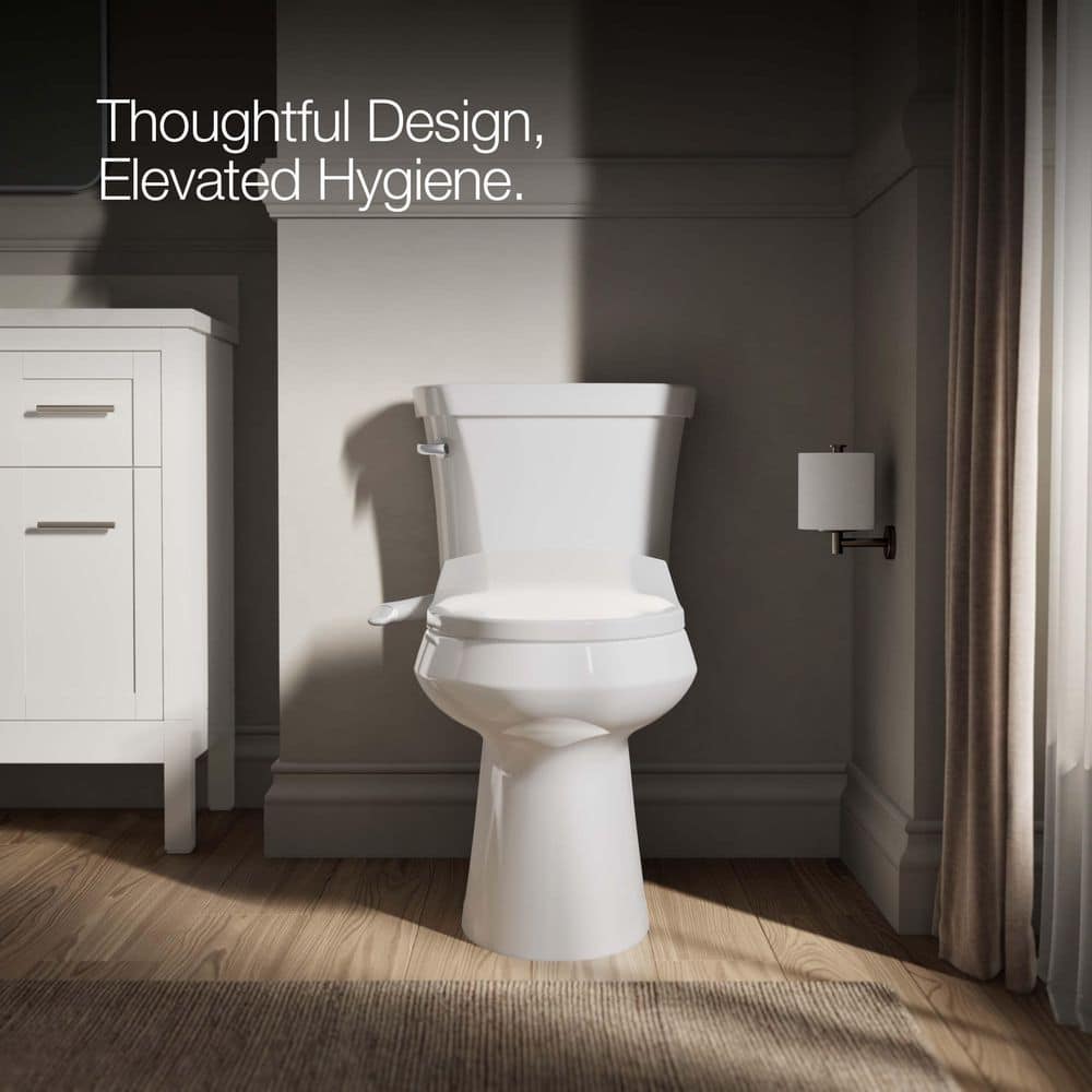 White Elongated Manual Bidet Toilet Seat with Adjustable Spray