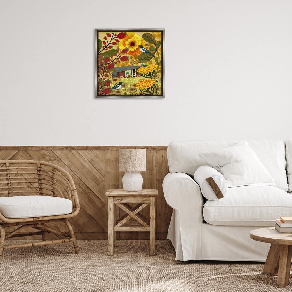 Warm Autumnal Cottage by Kay Widdowson Gray Floater Frame Nature Graphic Art Print 25 in. x 25 in. price history on PriceWatchPro