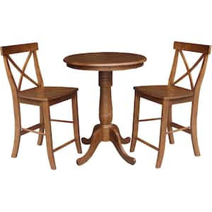 3-Piece 30 in. Bourbon Oak Round Counter Height Dining Table and 2-Stools