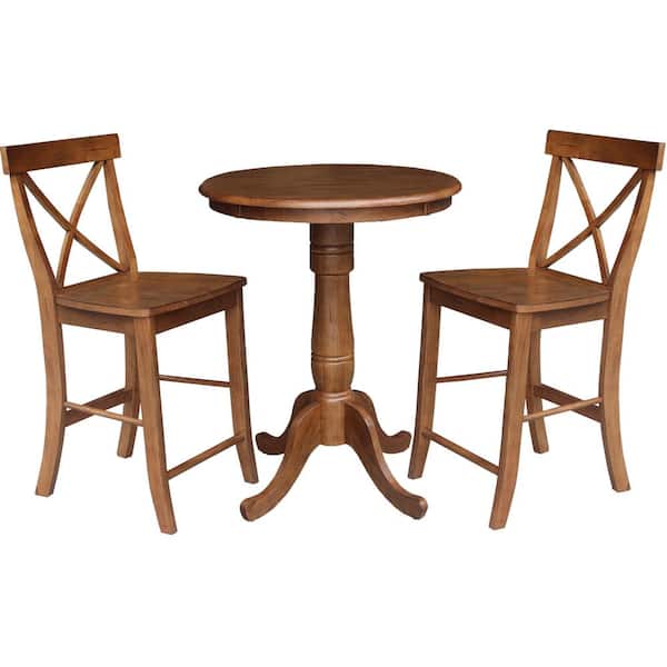 International Concepts 3-Piece 30 in. Bourbon Oak Round Counter Height Dining Table and 2-Stools