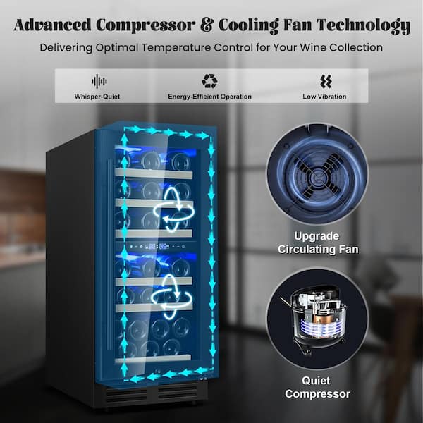 Tylza 15 in. Dual Zone 30-Bottle Wine Cooler in Black w/ Six