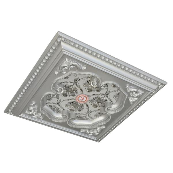 AFD 24 in. x 2 in. x 24 in. Silver 4 Leaf Clover Square Chandelier Polysterene Ceiling Medallion Moulding