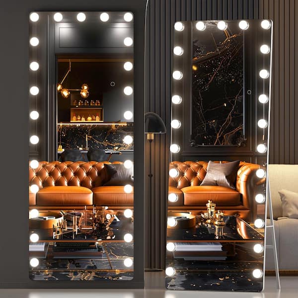 Hasipu Clear 28 in. W x 71 in. H Rectangular Glass Full Length Mirror with Lights LED Full Body Standing Mirror Wall Mounted