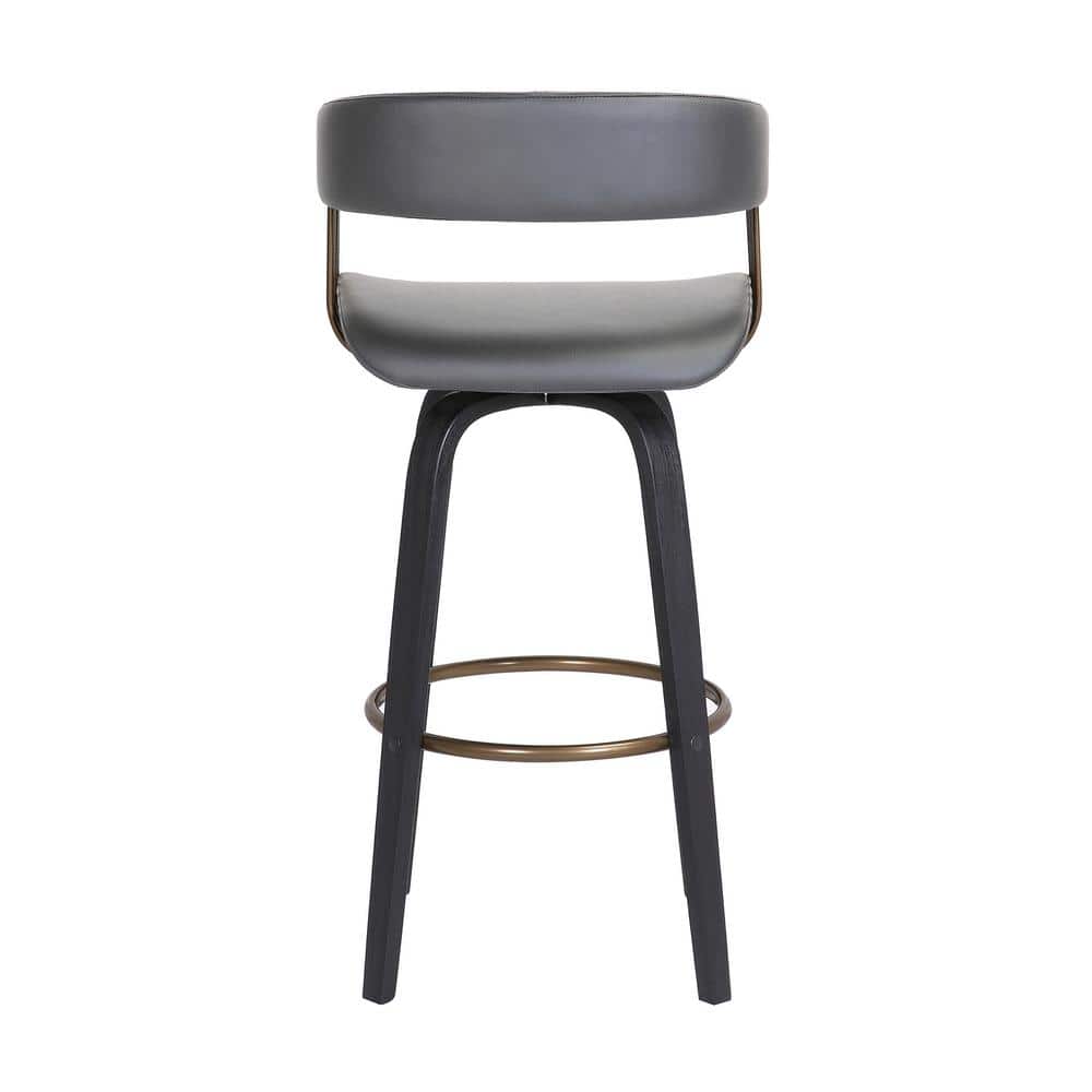 Topanga 26" Swivel Black Wood and Gray Faux Leather Counter Stool
