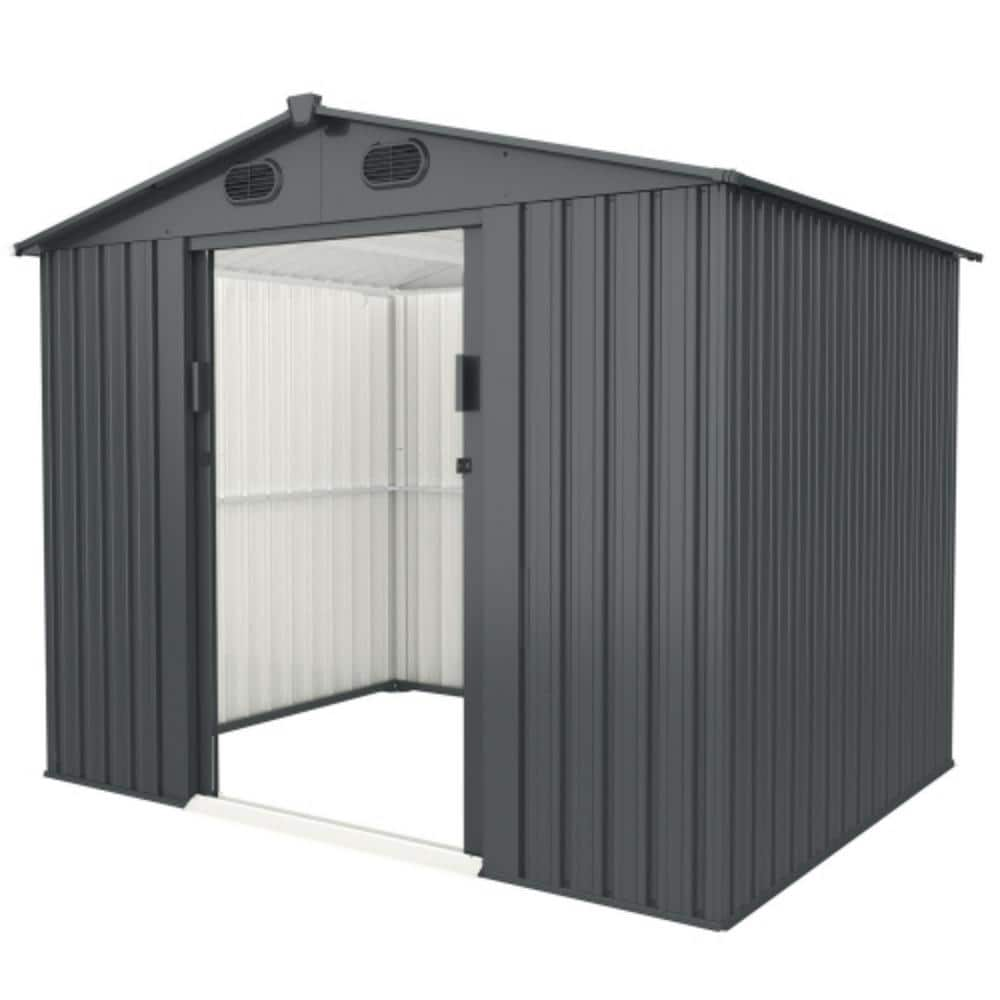 6 ft. W x 8 ft. D Metal Outdoor Storage Shed Galvanized Steel Garden Shed Double Sliding Doors, 4 Vents -  Clihome, CL-CR5S001