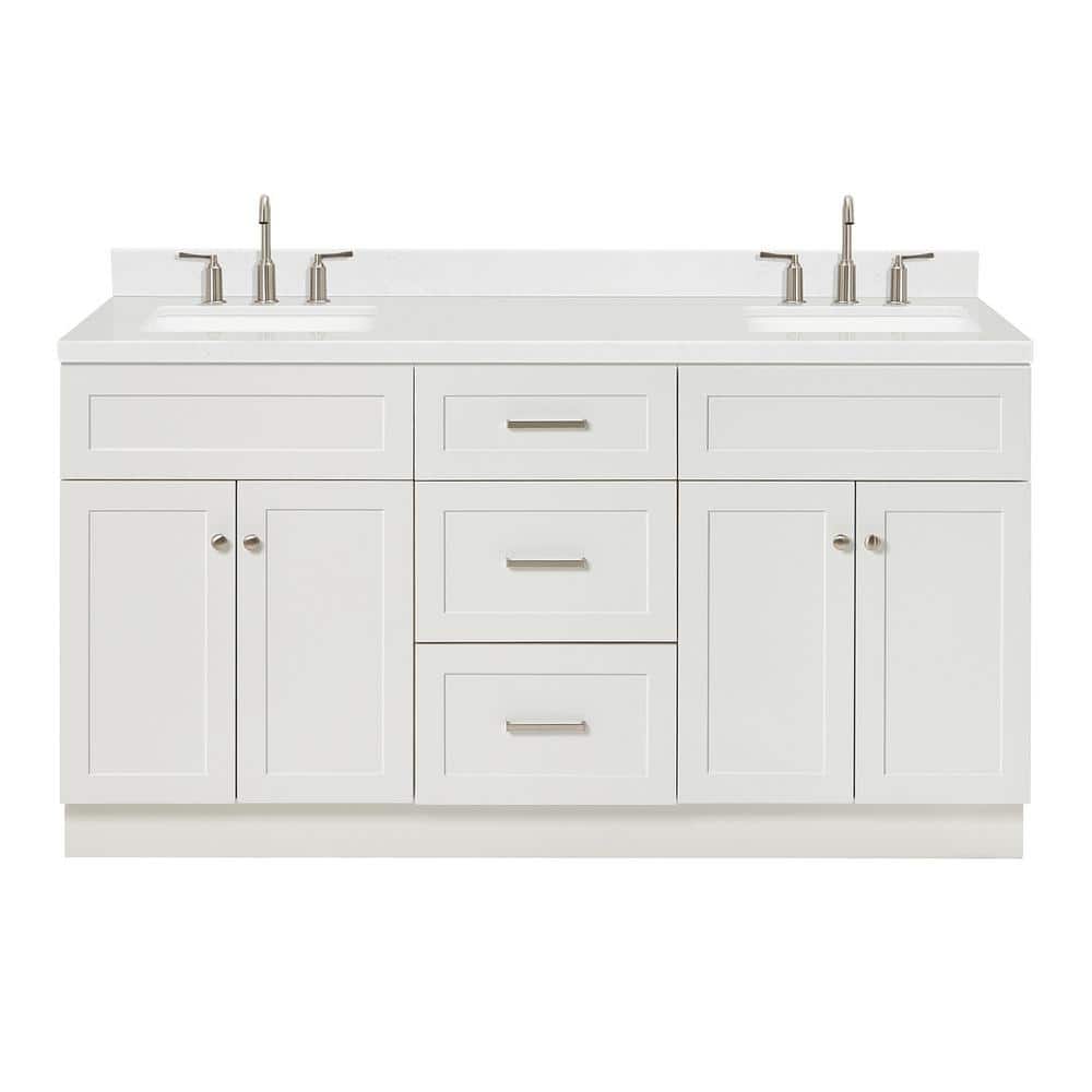 Hamlet 66" White Quartz Double Basin Freestanding Vanity Set