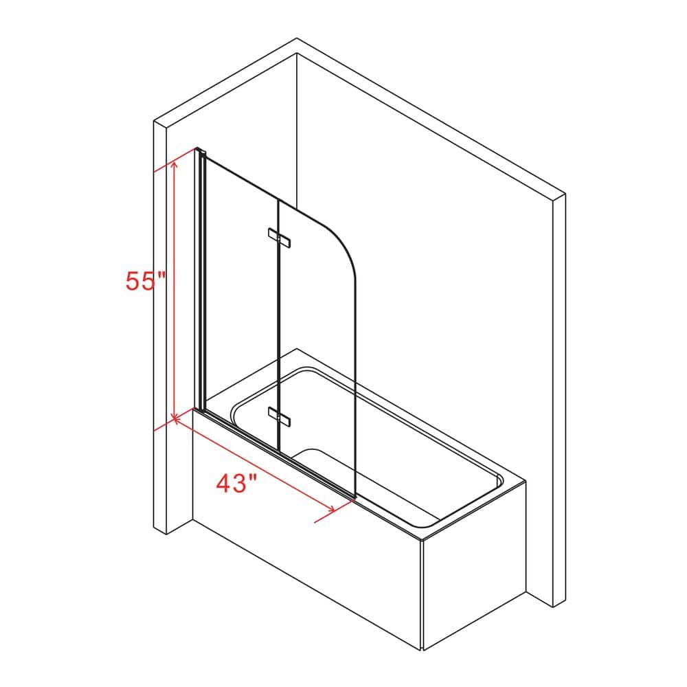 Black 43" x 55" Frameless Glass Tub Door