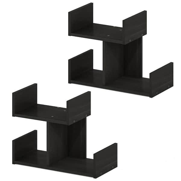 Black 12.5 in. x 9.3 in. Wood Modern Desktop Display Shelf, Set of 2