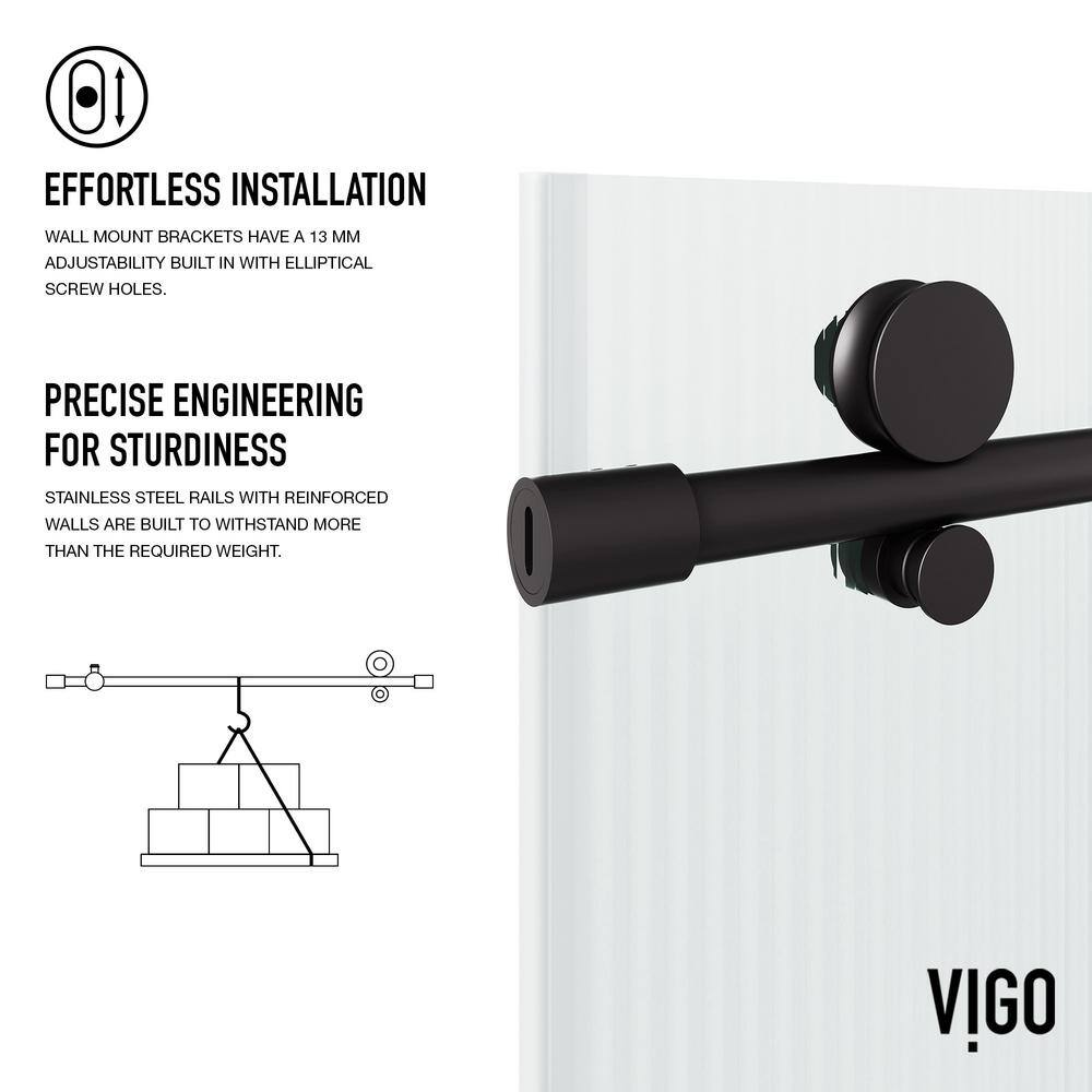 Elan E-Class 60" Matte Black Frameless Sliding Tub Door with Fluted Glass