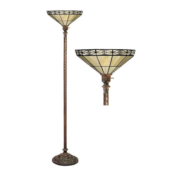 Warehouse of Tiffany 72 in. Antique Bronze Mission White Stained Glass Floor Lamp with Foot Switch