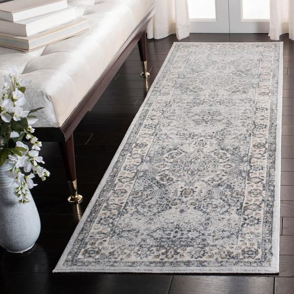 Isabella 2 x 9 Dark Gray/Cream Medallion Runner Rug