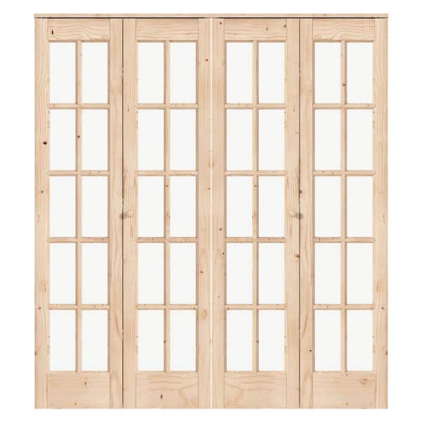 72 in. x 80 in. (Double 36 in. Bifold Door) Pre Assembled Clear Glass Spruce Solid Core Wood Bi-fold Door with Hardware