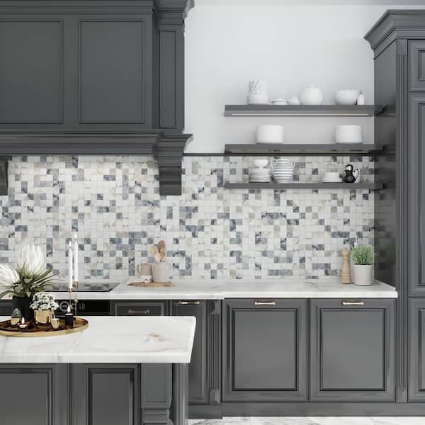 Pinnacle 12 in. x 12 in. Matte Classic White with Gray Porcelain Mosaic Wall and Floor Tile (10.76 sq. ft./case)-11 Pack