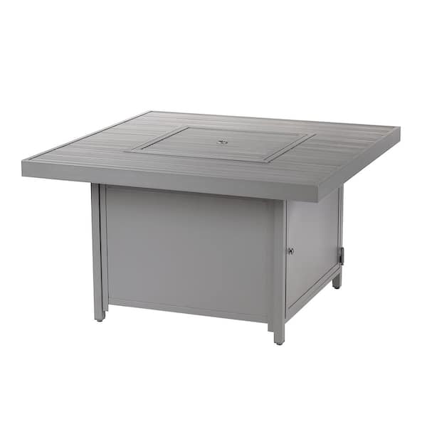 42 in. x 42 in. Grey Square Aluminum Propane Fire Pit Table with Glass Beads, 2 Covers, Lid, 55,000 BTUs