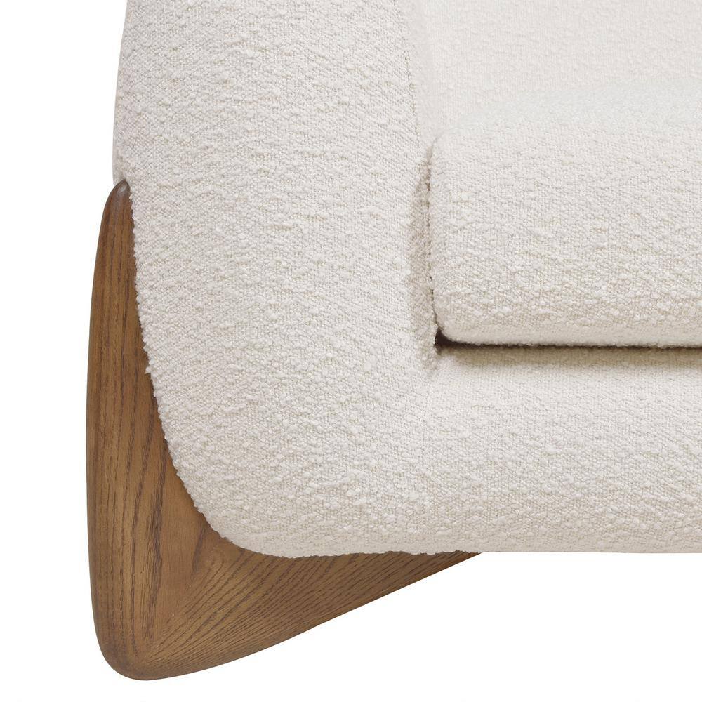 Ivory White Bouclé Armchair with Oak Wood Legs