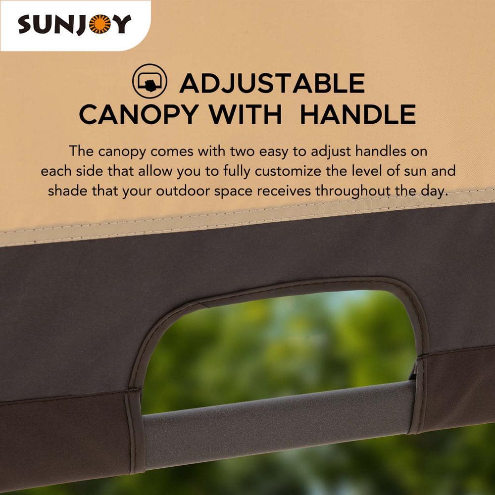 Tan and Brown Steel Arched Pergola with Adjustable Canopy