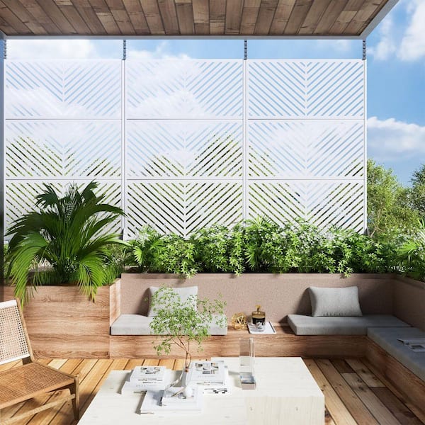 72 in. x 47 in. White Outdoor Metal Galvanized Privacy Screen Fence Garden Panels
