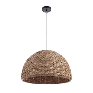 Natural Pendant 60-Watt 1-Light Natural Dining/Kitchen Island Foyer Pendant Light with Rattan Shade, No Bulbs Included