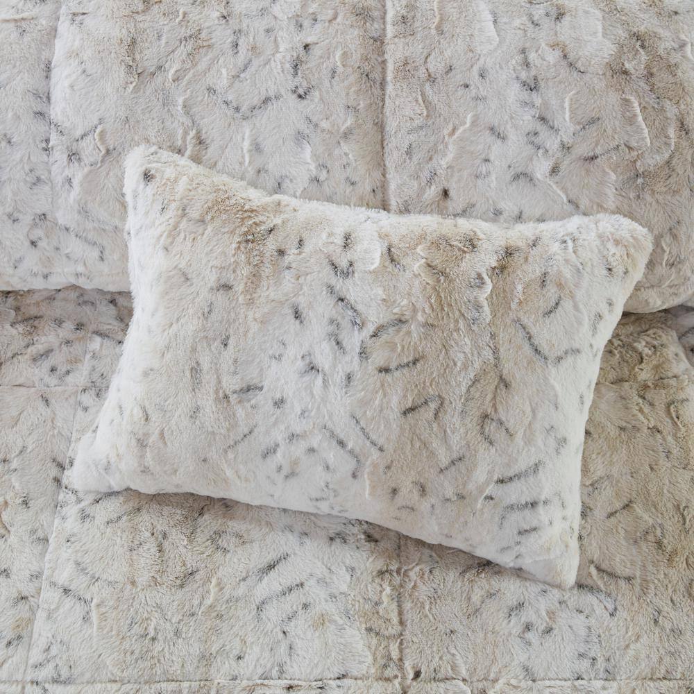 Full Snow Leopard Faux Fur Reversible Bedspread Set