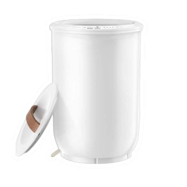 Large Towel Warmer Bucket for Bathroom with Wood Handle, Auto Shut Off Function, Up to 6 Towels, White