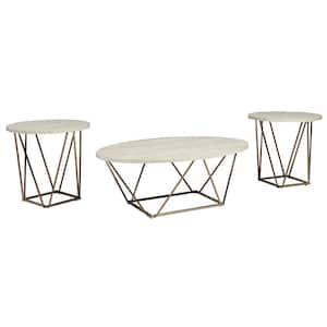 Faux Marble 31.13 in. White and Gold Rectangle Coffee Table with 1-Coffee Table and 2-End Tables